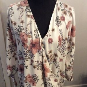 West Kei Floral Wrap Blouse - Cream and Pink
